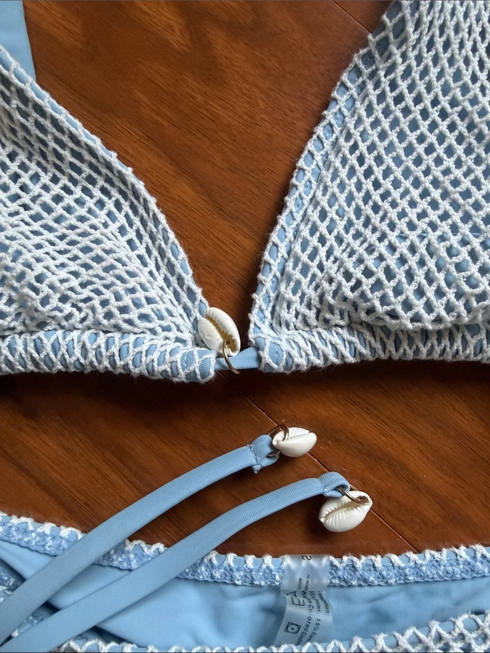 Zaful Light Blue Mesh Triangle String Bikini